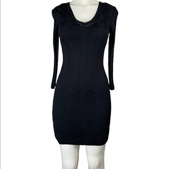M by Missoni Open Knit V-Neck Dress Cropped Sleeves Solid Black Size XS 0 2 4 - Picture 1 of 15